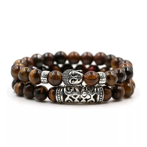 2 PC's tiger eye, black lava stone Buddha Bracelet - Picture 3 of 3